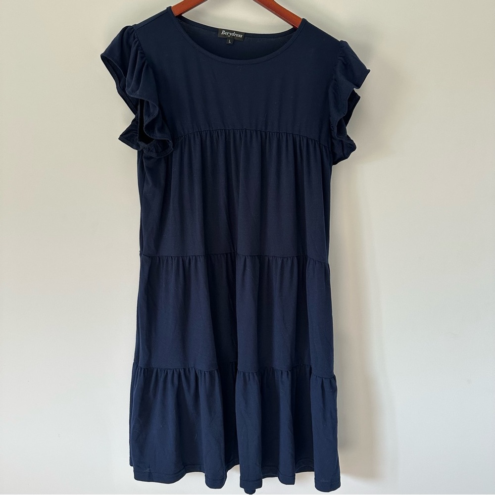 Navy Tiered Size Large Ruffle Dress - Picture 2 of 4